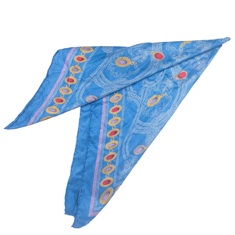 Vintage‎ 80s Lancetti Silk Scarf Blue Paisley Print Made in Italy Square 34"